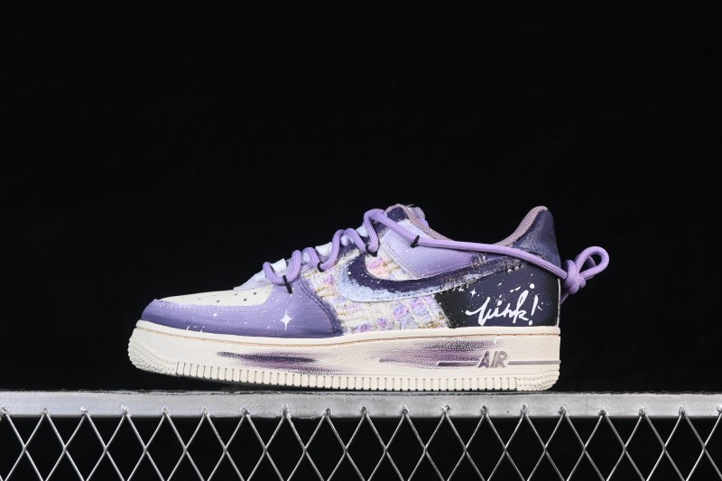 Nike Air Force 1 '07 Low Hand-Painted Graffiti Sneakers with Misty Purple Gradient and Retro Street Art Design - FJ7740-190