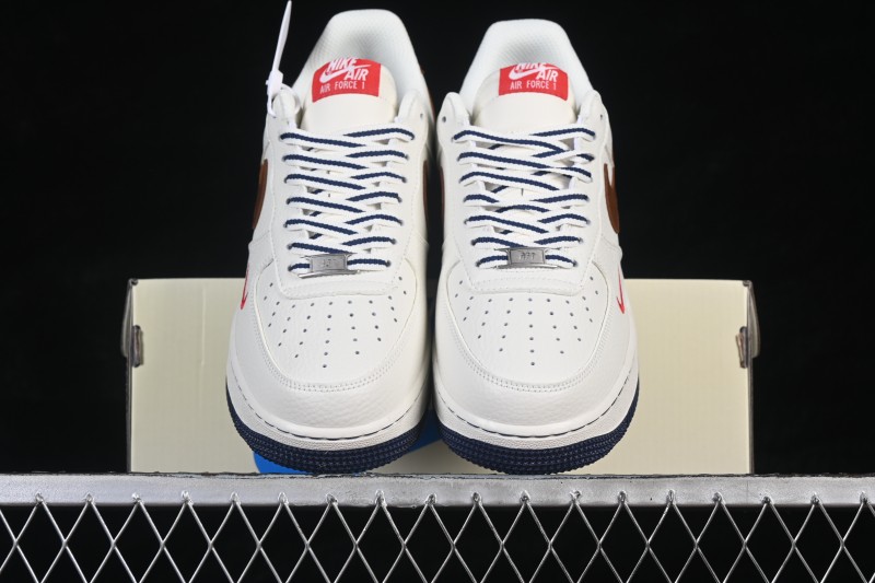 Nike Air Force 1 '07 Low Casual Sneakers with Cream White Brown Red Colorway - NH0601-541