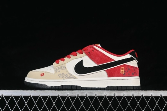 Nike SB Dunk Low Retro Skateboarding Shoes with Red, Black, and Cream Color Blocking - DN3168-027