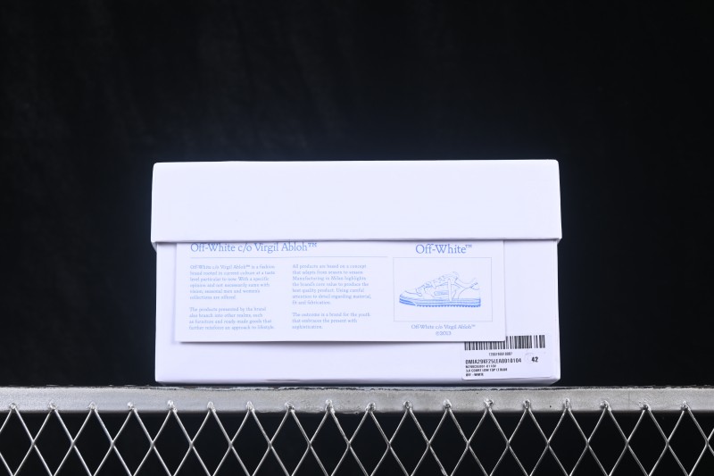 Off-White 3.0 Court Round-Toe Lace-Up Low-Top Casual Skate Shoes White Blue - AJD4