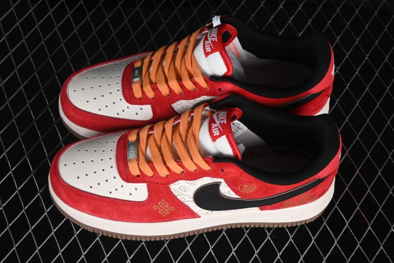 Nike Air Force 1 '07 Low Chinese New Year Running Shoes with White Red Gold Splatter Design - JP2026-157