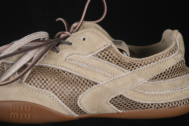 Miu Miu Gymnasium Multifaceted Lace-Up Mesh Round-Toe German Army Trainer Sneakers - SS26 Runway