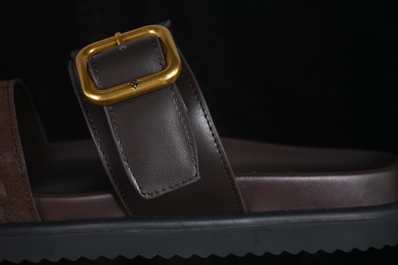 Louis Vuitton Venice Comfort Calf Suede Round-Toe Slide Sandals
