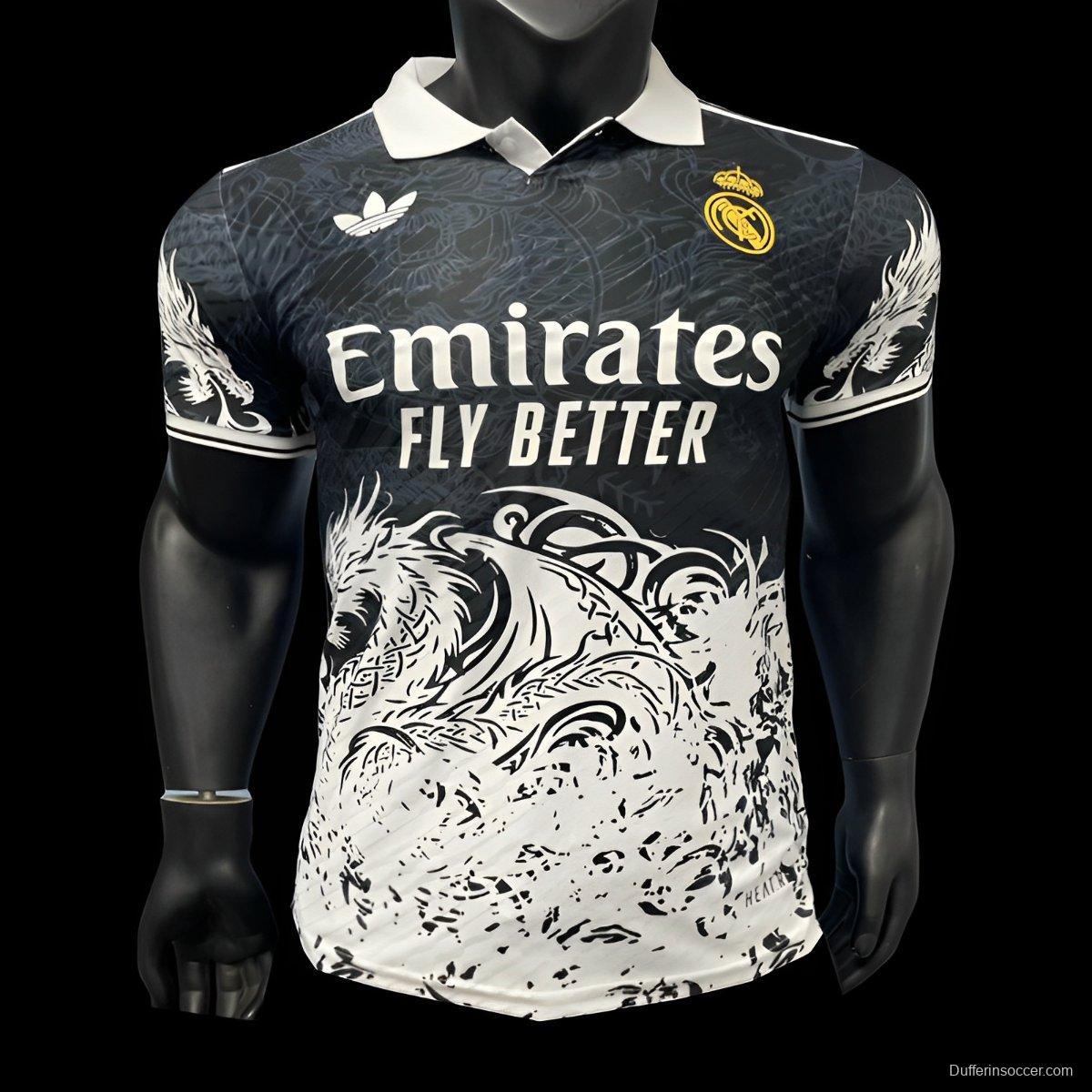Player Version 25/26 Real Madrid Black & White Dragon Design Jersey