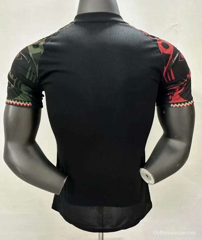 Player Version 2025 Mexico Black with Red-Green Aztec Pattern Jersey