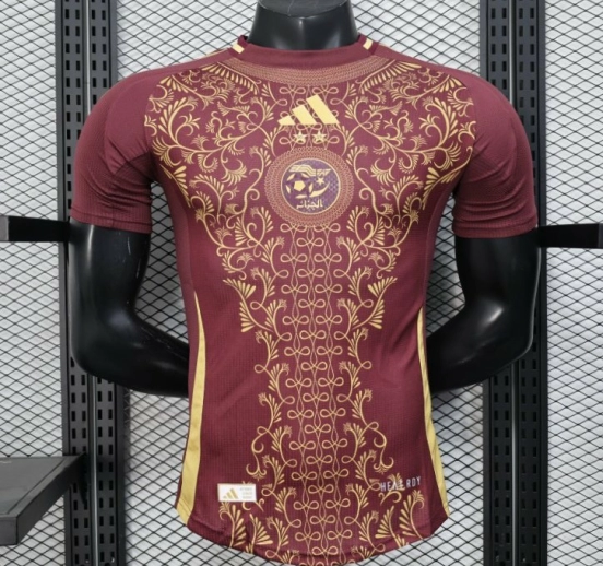 Player Version 2025 Algeria Burgundy with Gold Ornamental Pattern Jersey