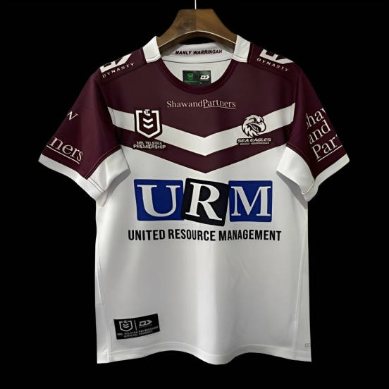 2025 Manly Warringah Sea Eagles White with Maroon V-Chevron Away Jersey