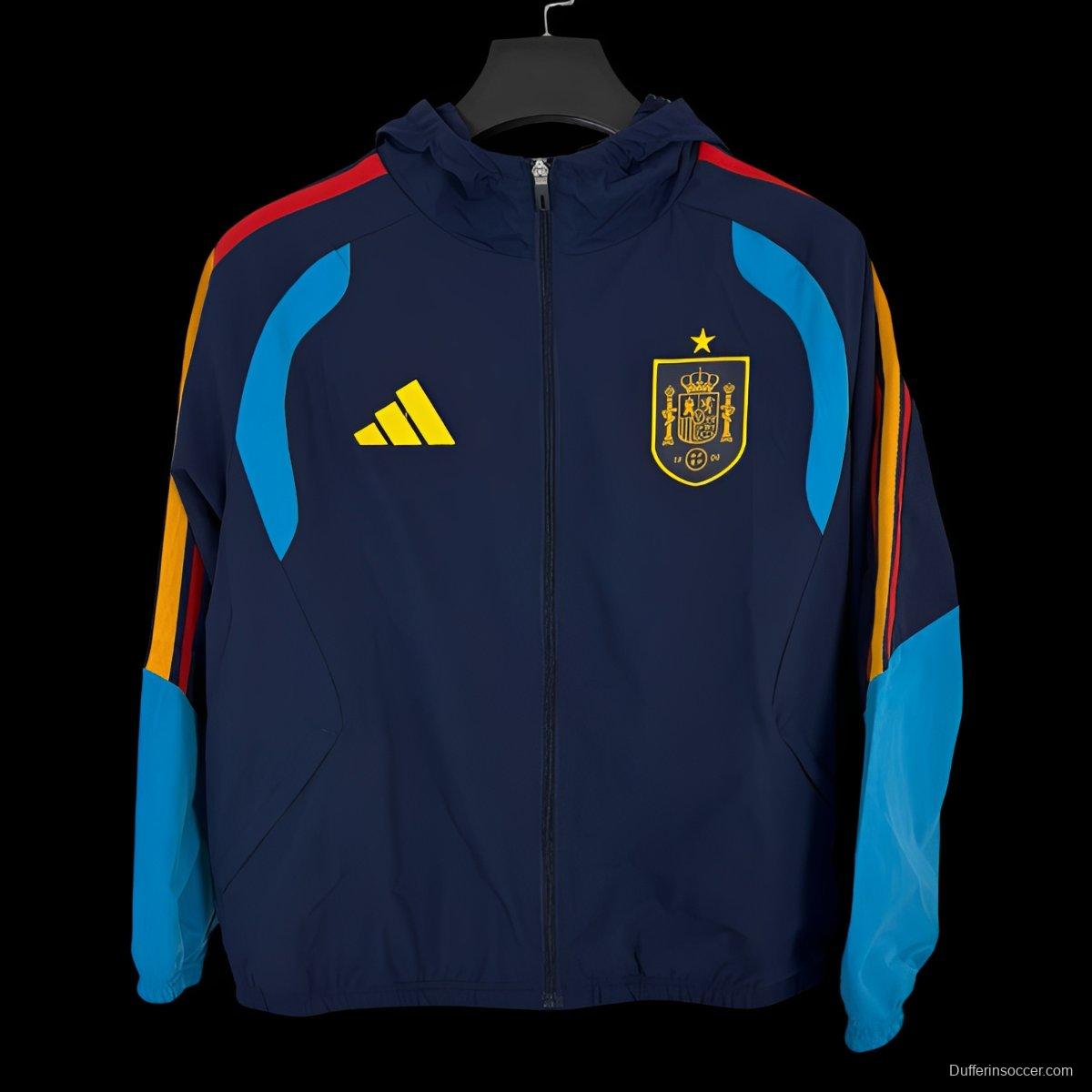 2026 Spain Navy Full Zipper Windbreaker