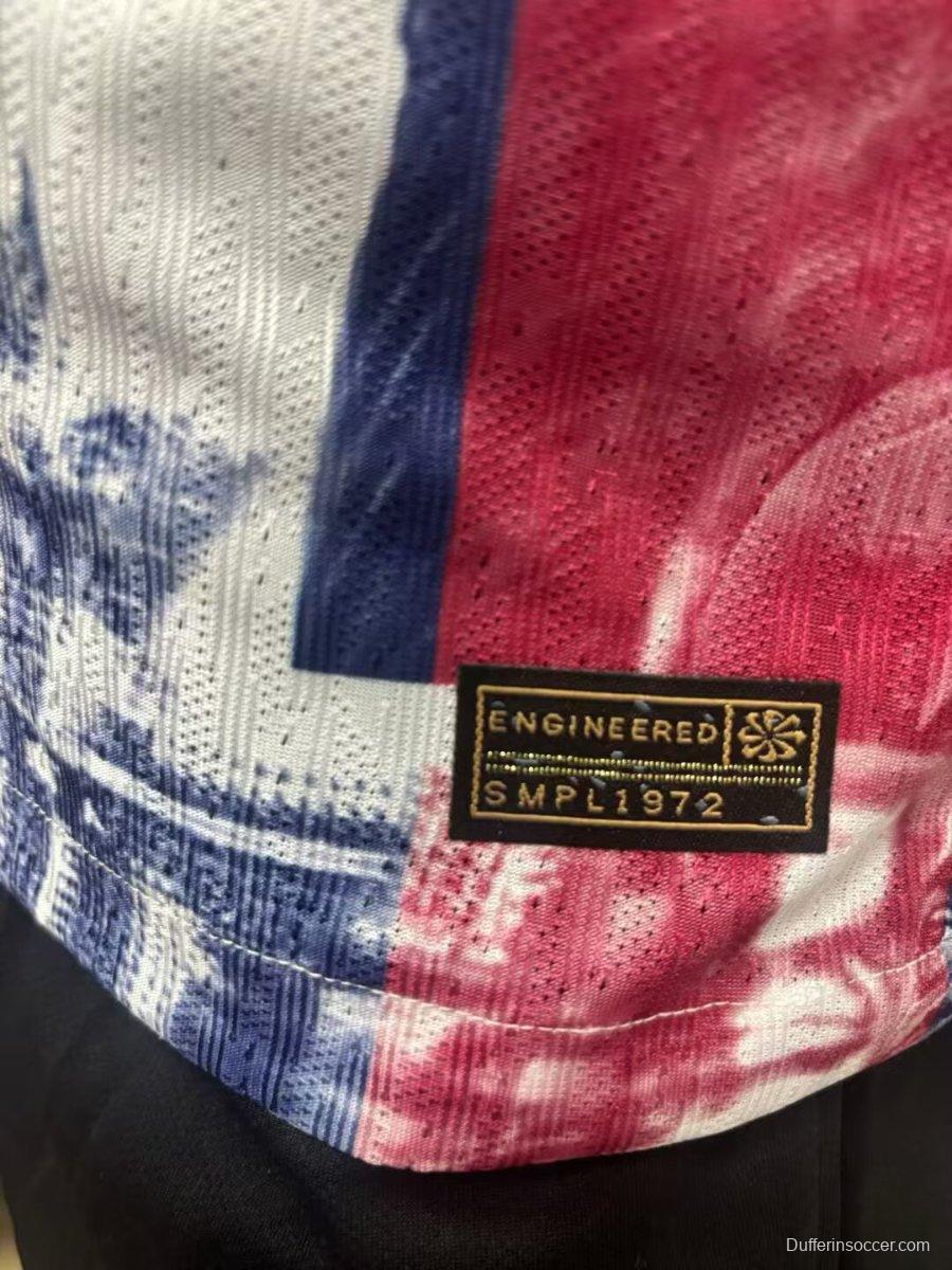 Player Version 25/26 Barcelona White with Abstract Blaugrana Brushstroke Print and Gold Trim Jersey