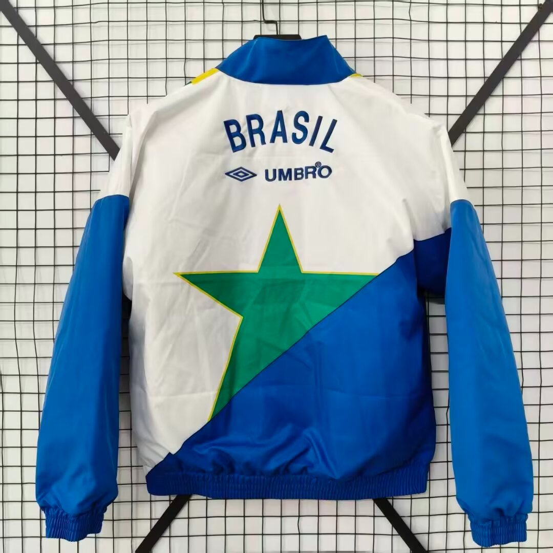 2026 Brazil Blue/White/Yellow Full Zipper Padded Jacket